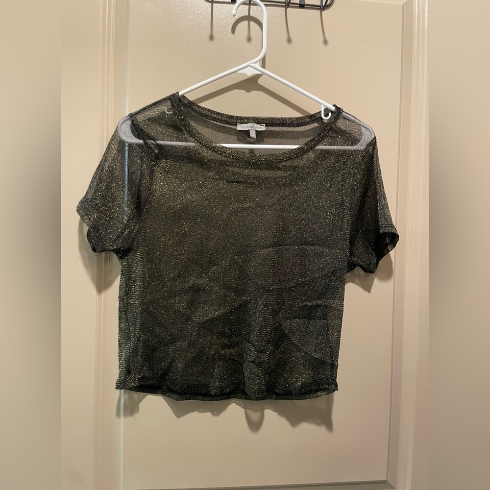 Charlotte Russe Metallic Black Mesh Party Top